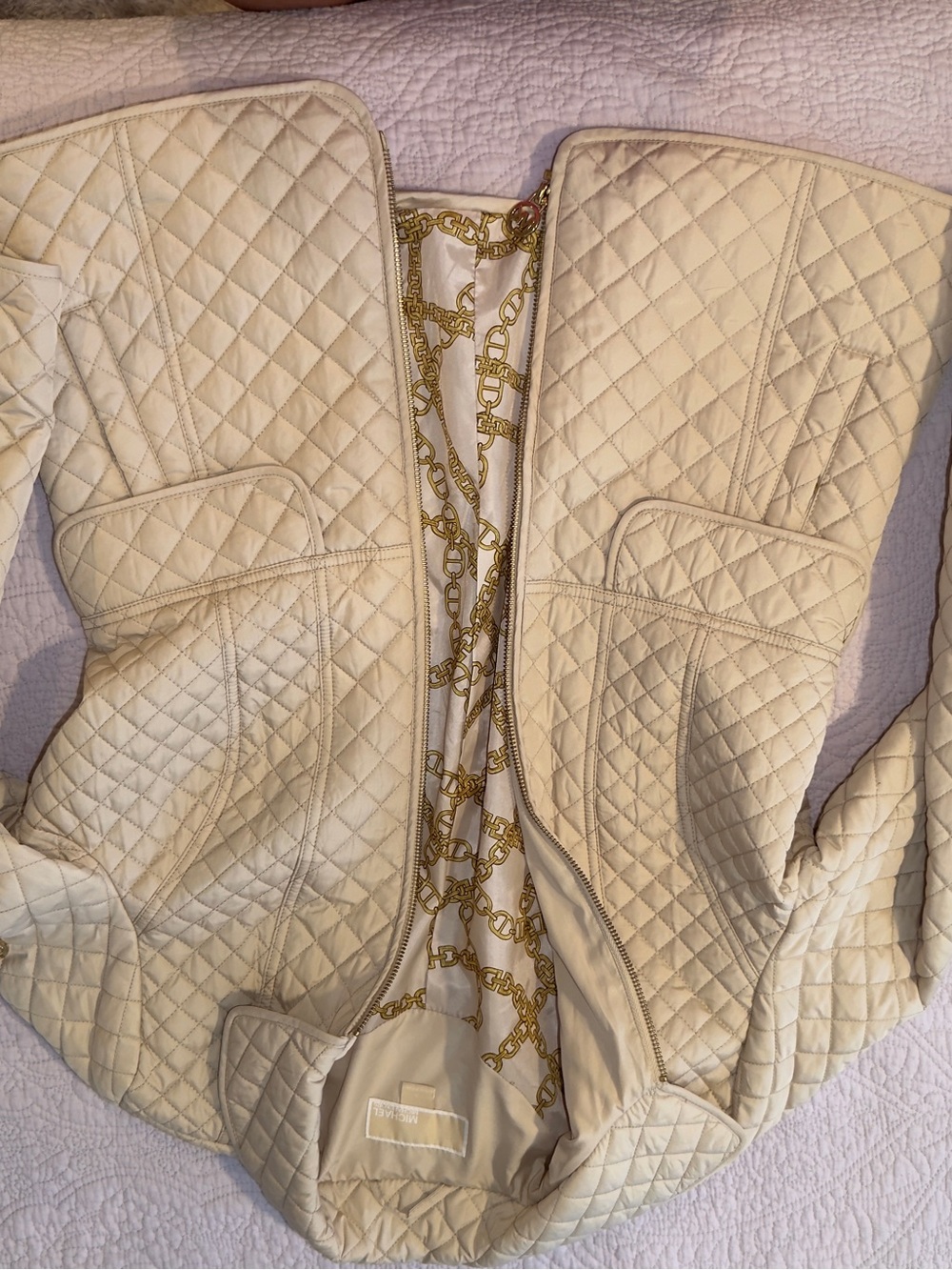 Michael kors Quilted Cream Women's Jacket with Chain-Print Lining size M